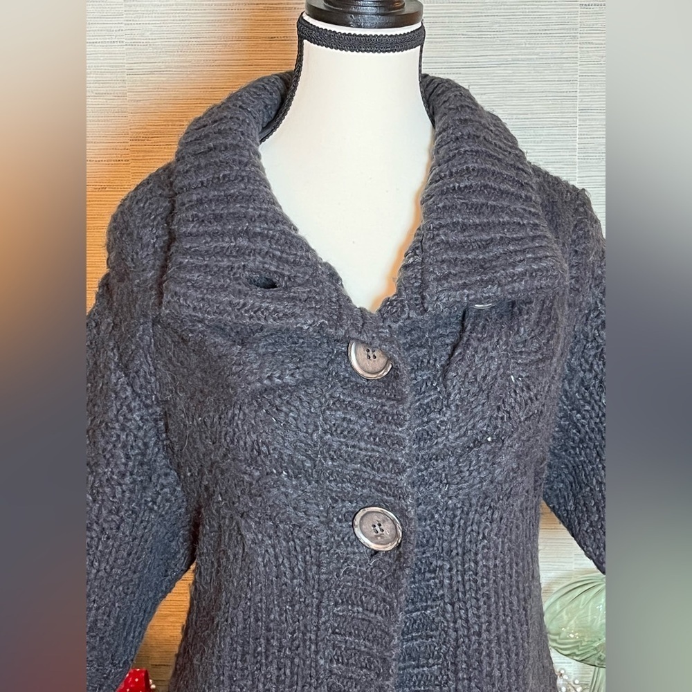 Free People Long Cardigan Sweater Grey Size Medium Short Sleeve Cable Knit - Picture 3 of 9